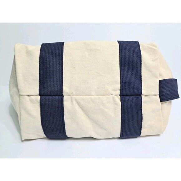Lands End Expandable Canvas Tote Cream Blue Double Strap Boat Bag Made in USA - Picture 5 of 10